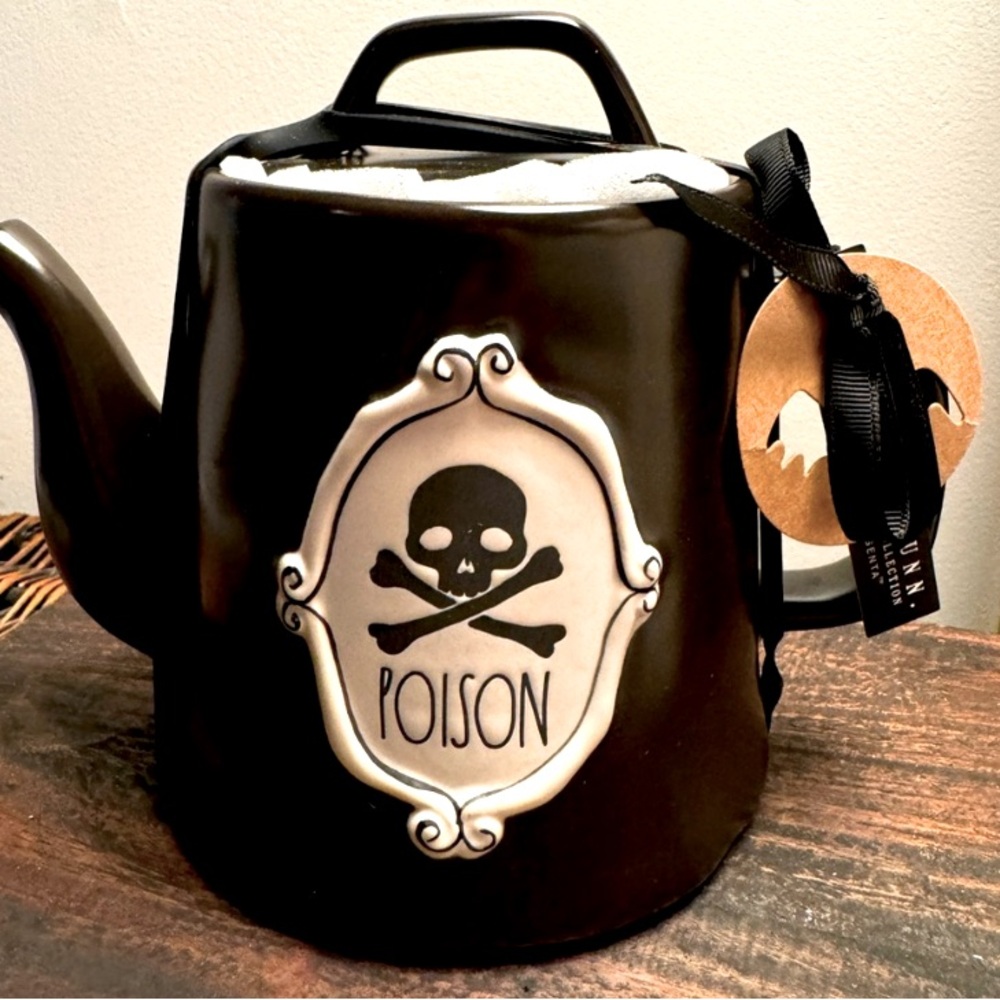 NEW Rae Dunn Halloween poison skull teapot